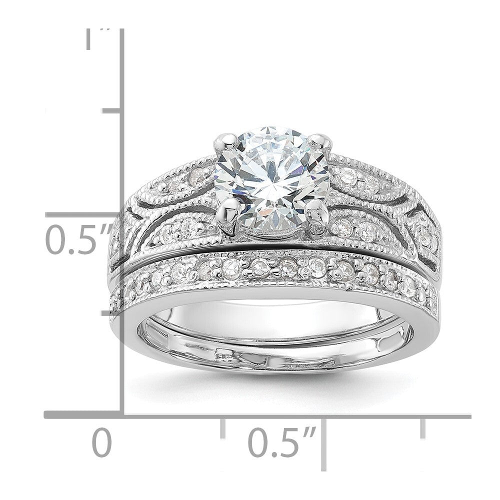 Sterling Silver Rhodium-plated 2-Piece Cubic Zirconia Wedding Set Ring Size 7