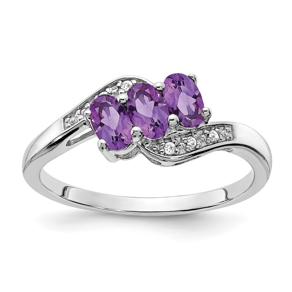 Sterling Silver Rhodium-plated Amethyst and Diamond Ring Size 7