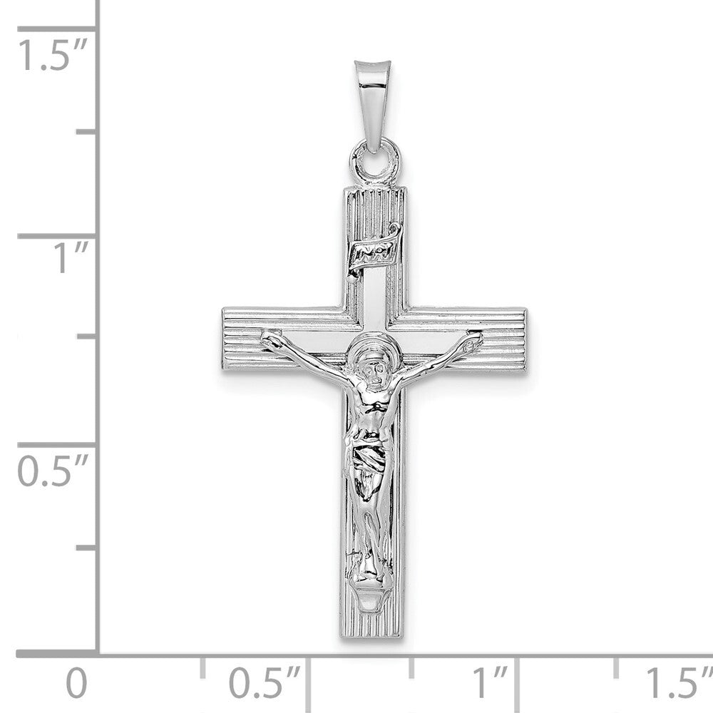 14k White Gold Polished Solid INRI Striped Crucifix Pendant for Women