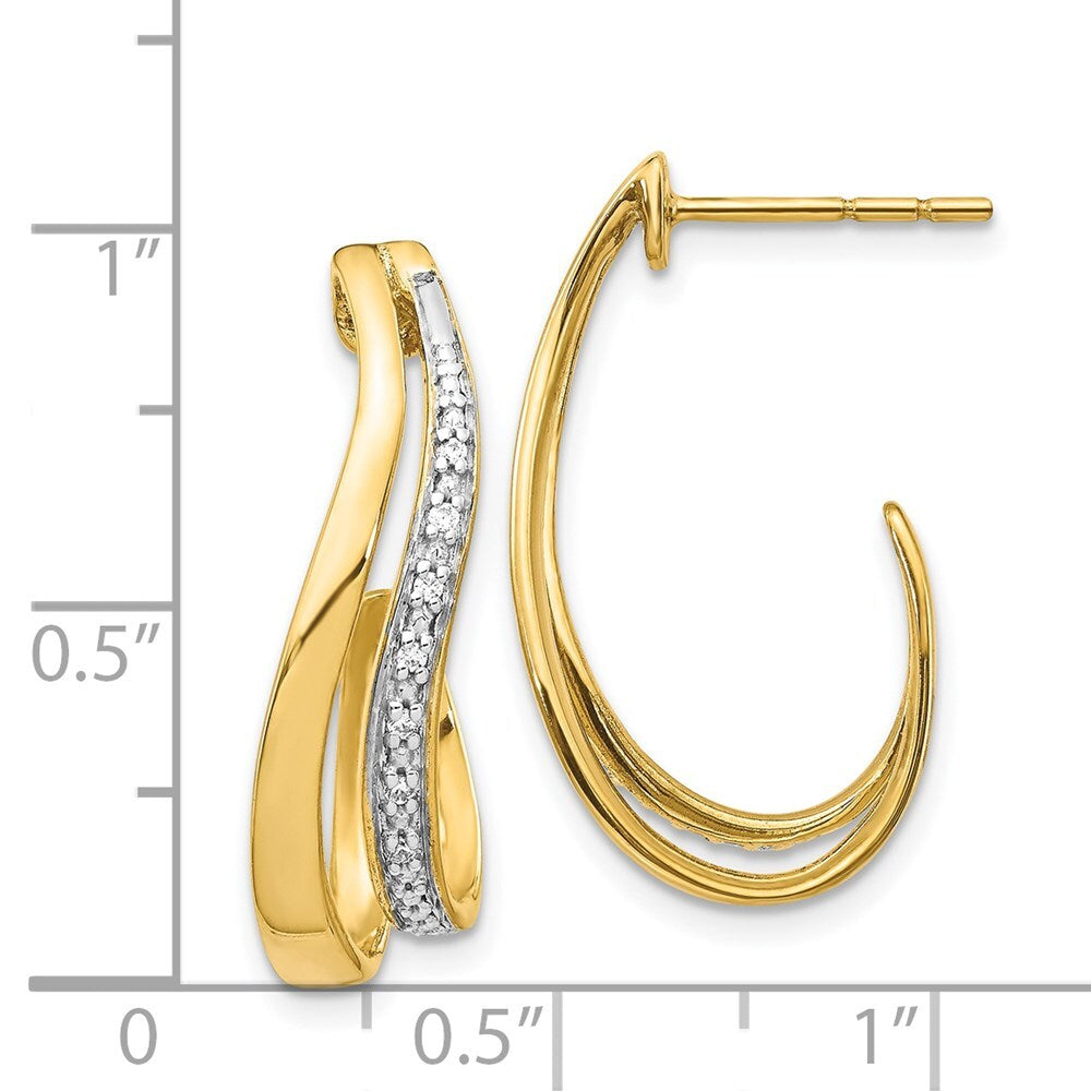 14k Yellow Gold w/Rhodium Diamond J-Hoop Earrings