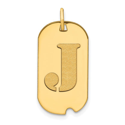14k Yellow Gold Polished Letter J Initial Dog Tag Pendant for Women