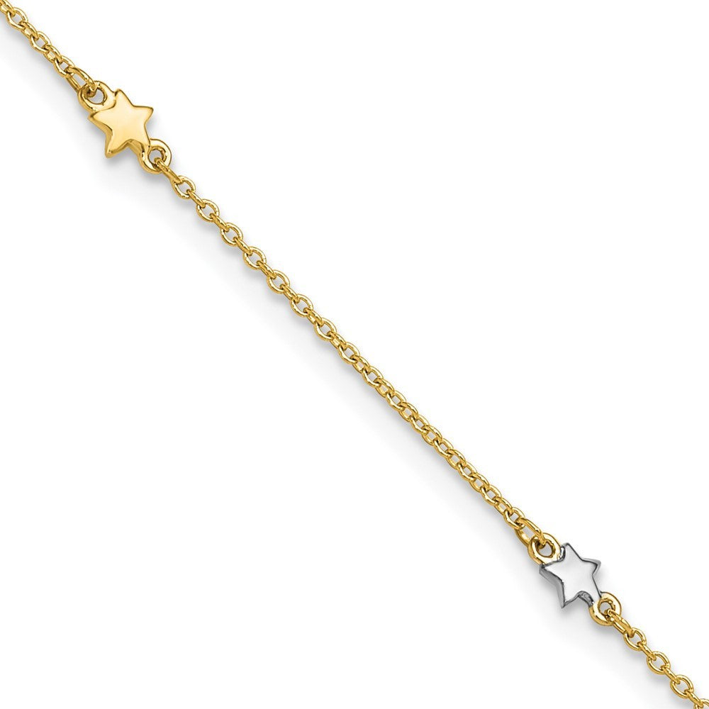 14K Two-Tone Polished Stars 5-Station 11" Anklet