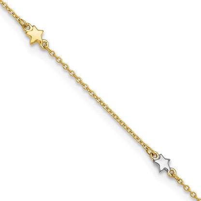 14K Two-Tone Polished Stars 5-Station 11" Anklet