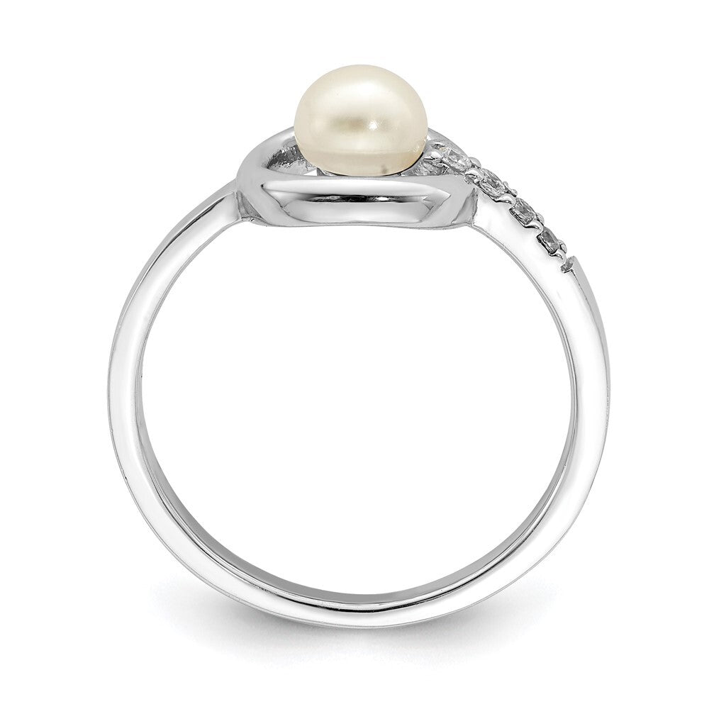 Sterling Silver Cubic Zirconia 5-6mm Button FWC Pearl in Circle Ring SZ 6