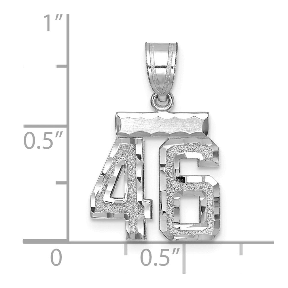 14k White Gold Small Brushed Diamond-cut Number 46 Charm Pendant for Women