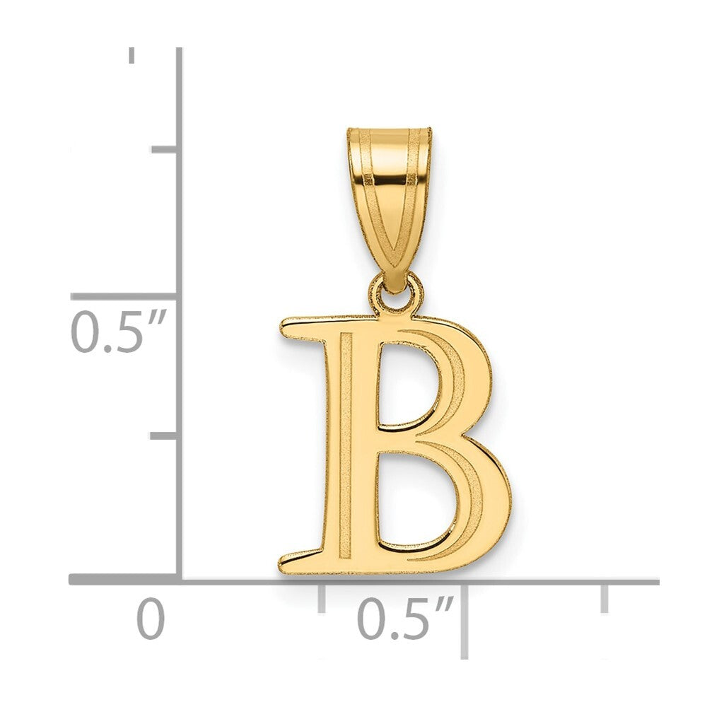 14k Yellow Gold Polished Etched Letter B Initial Pendant for Women