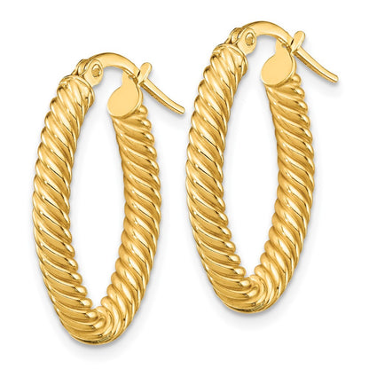 14k Yellow Gold Small 3mm Textured Oval Hoop Earrings