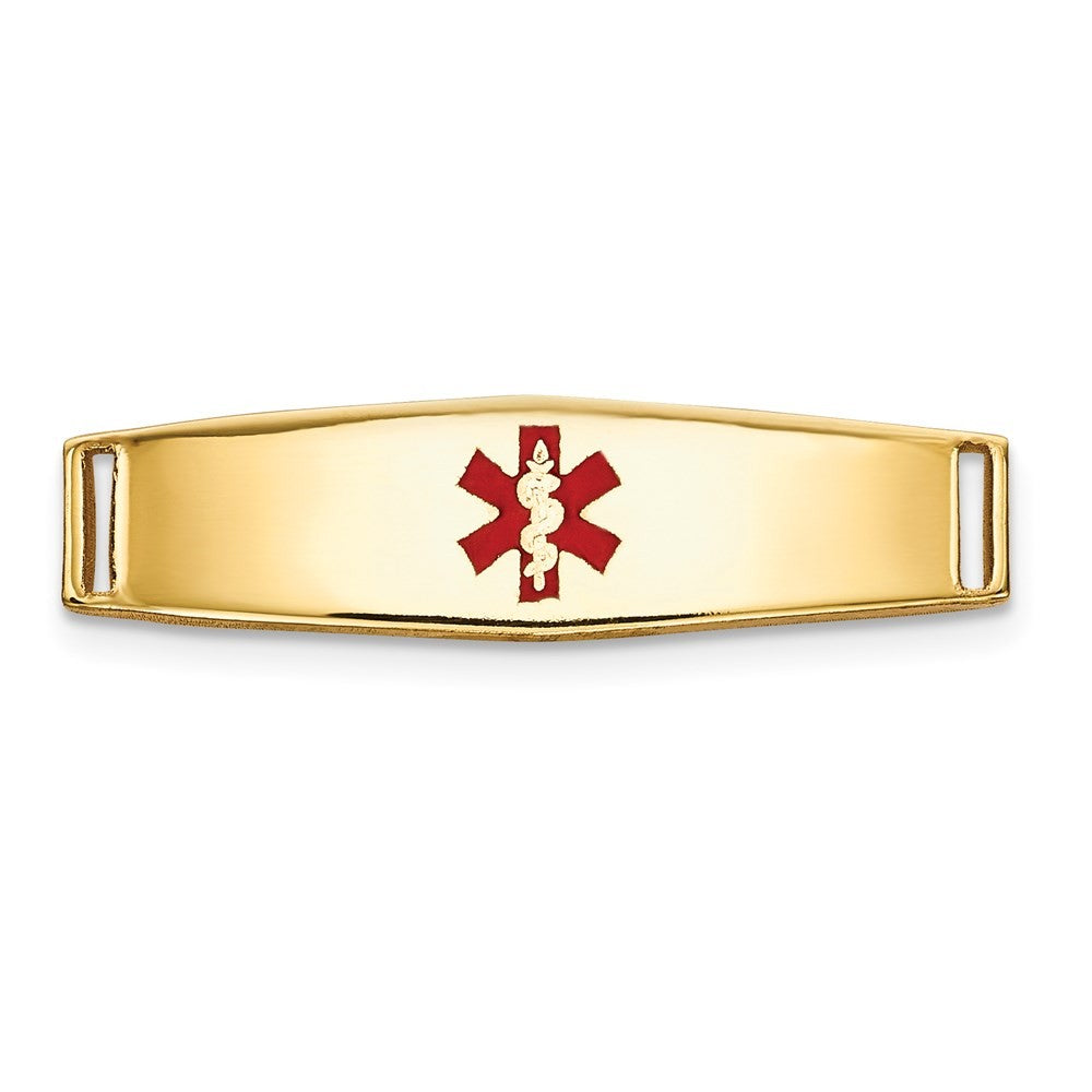 14k Yellow Gold  19x5mm Centered Red Epoxy Enameled Medical ID Plate # 813