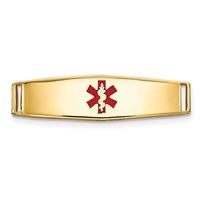 14k Yellow Gold  19x5mm Centered Red Epoxy Enameled Medical ID Plate # 813