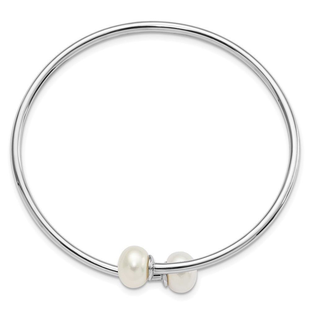 Sterling Silver 9-10mm White Freshwater Cultured Pearl Flexible Cuff Bangle