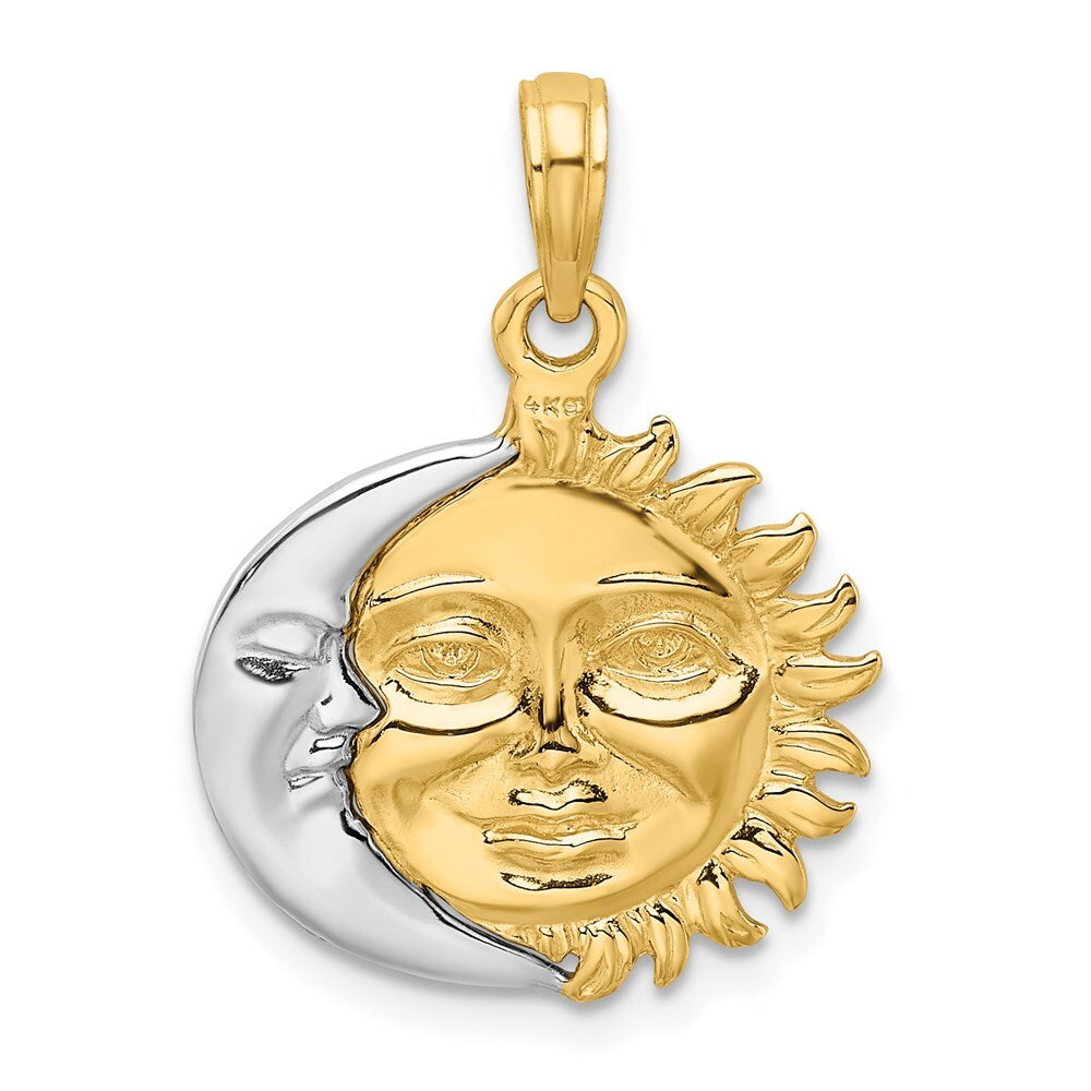 14k Two-tone Gold Solid Polished Reversible Sun and Moon Pendant