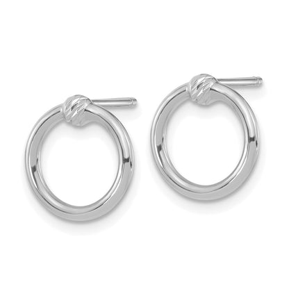 14k White Gold Polished & Diamond-Cut Circle Stud Earrings Gift for Women