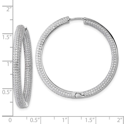 Sterling Silver In and Out Cubic Zirconia Pave Hinged Hoop Earrings