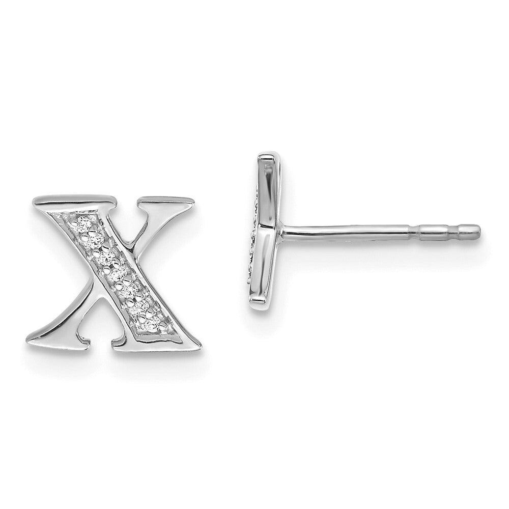 14k White Gold Diamond Initial X Stud Earrings Gift for Women