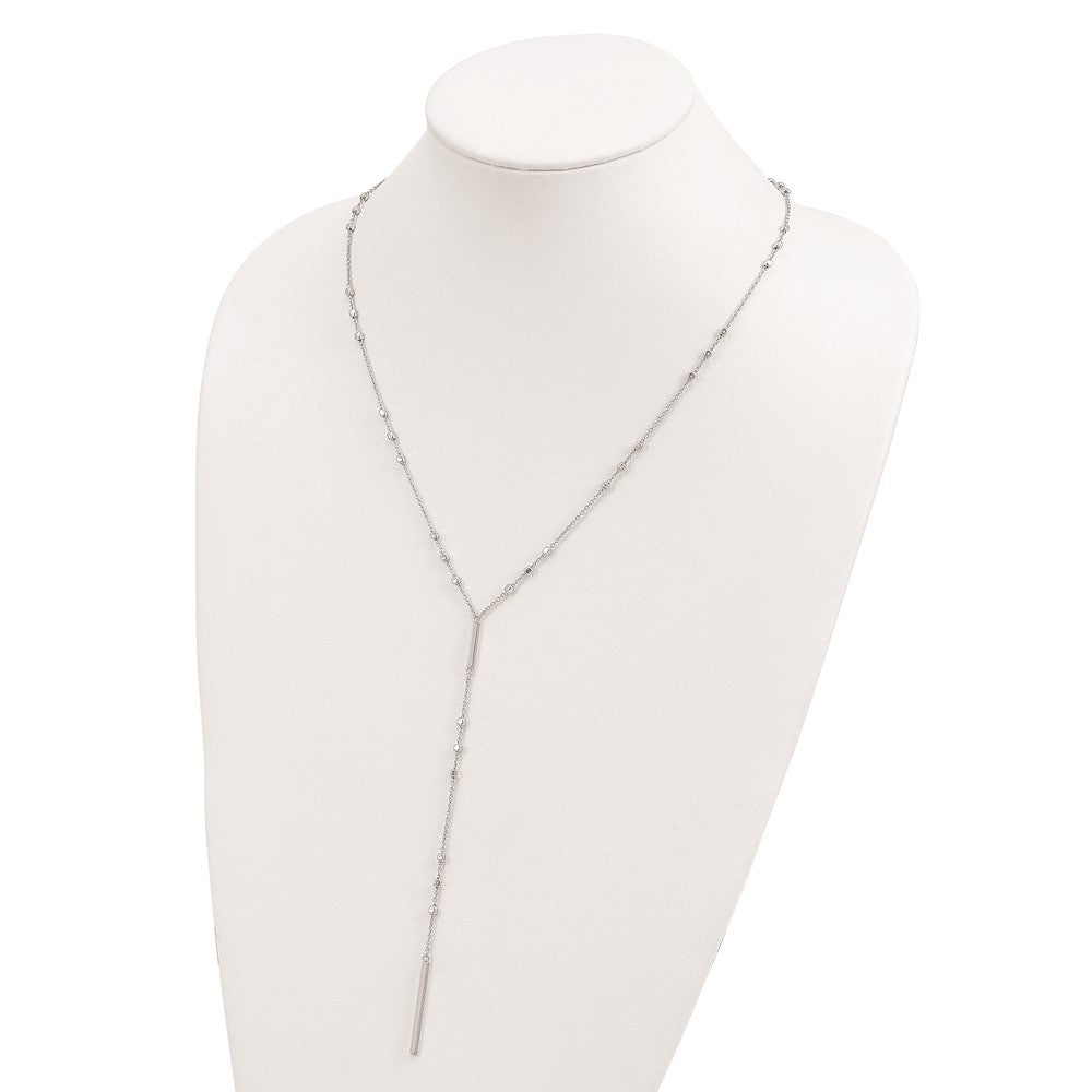 Sterling Silver Rhod-plated Beads Vertical Bar Y-Necklace