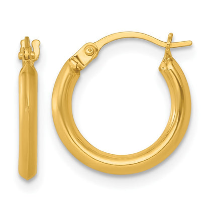 14k Yellow Gold Polished 2.00 x 14.00mm Round Tube Hoop Earrings