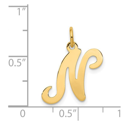 14k Yellow Gold Script Letter N Initial Charm Pendant for Women
