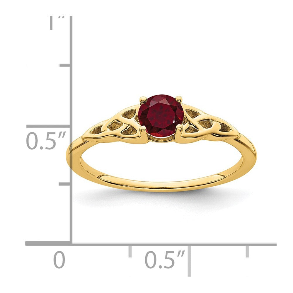 14K Yellow Gold Created Ruby Celtic Knot Ring Size 7