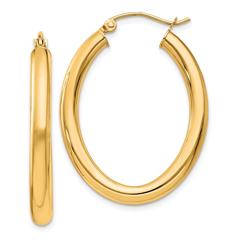 14k Yellow Gold Polished 3.5mm Oval Tube Hoop Earrings Gift for Women