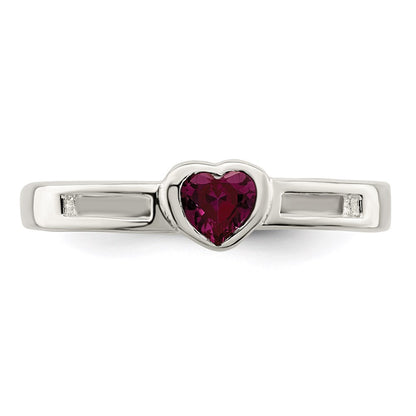Sterling Silver Red Cubic Zirconia Heart Ring Size 6