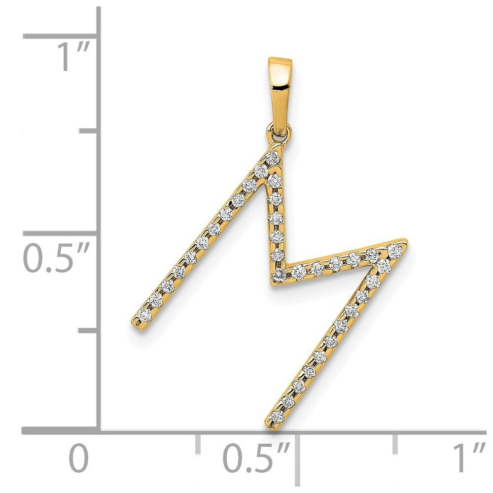 14k Yellow Gold Diamond Letter M Initial Pendant for Women