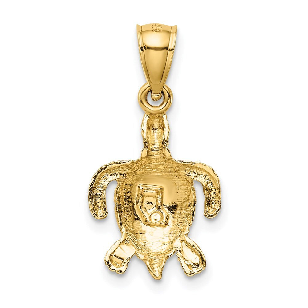 14k Yellow Gold Polished and Textured Diamond-cut Sea Turtle Pendant for Women