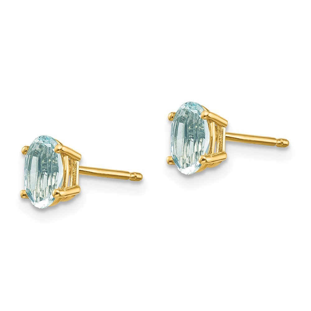 14k Yellow Gold 6x4 Oval March/Aquamarine Earrings