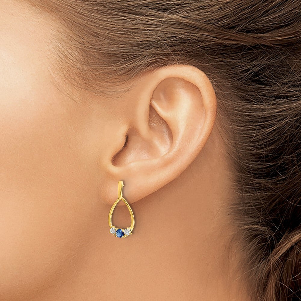 14k Yellow Gold  Blue and White Sapphire Dangle Earrings