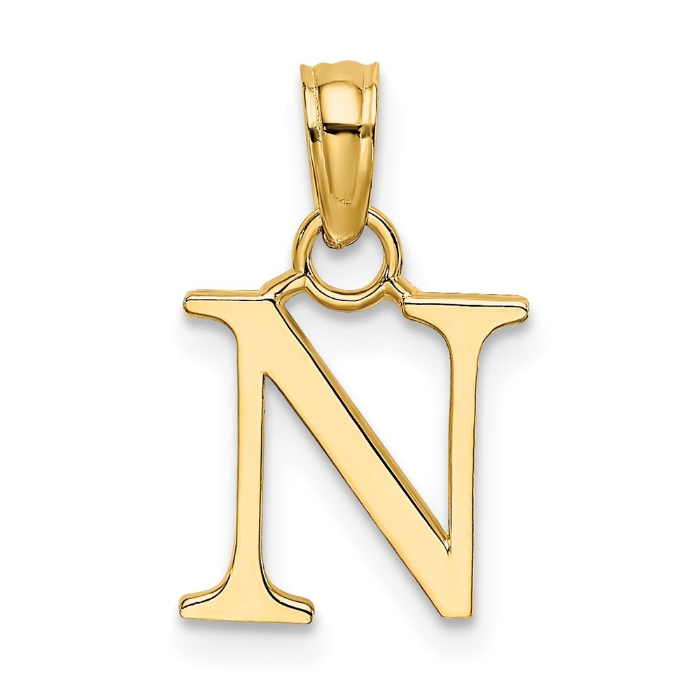 14k Yellow Gold Polished Block Letter N Initial Pendant for Women