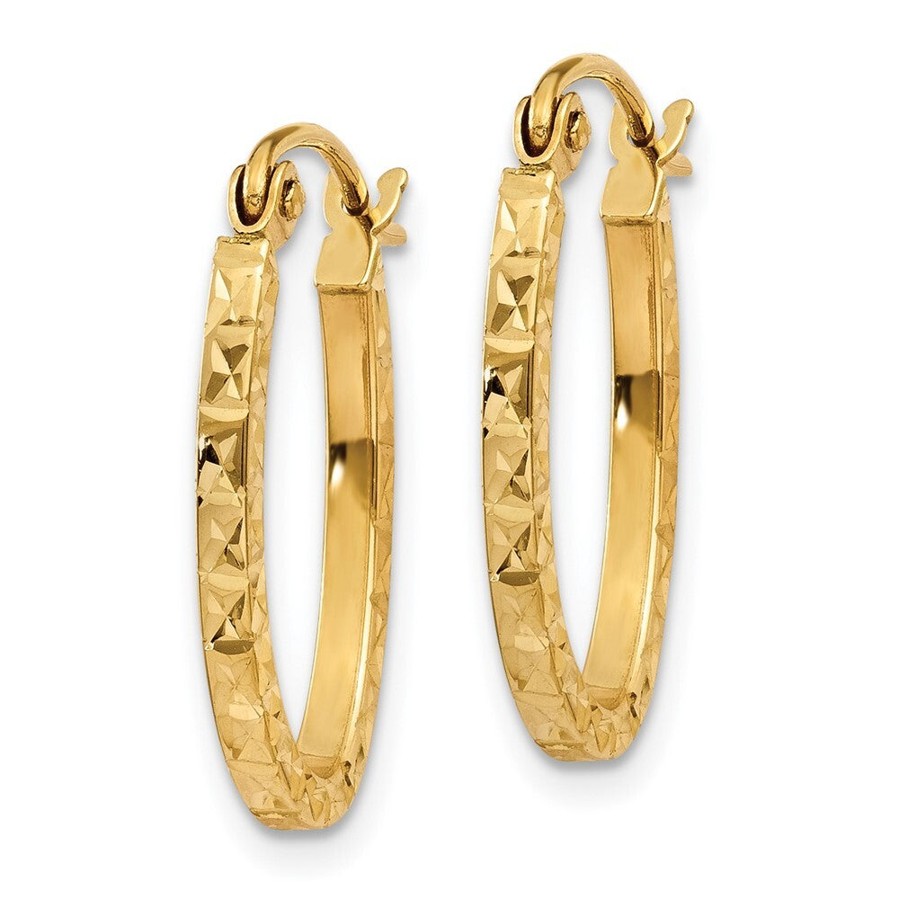 14k Yellow Gold Diamond Cut Oval Hollow Hoop Earrings Gift for Women