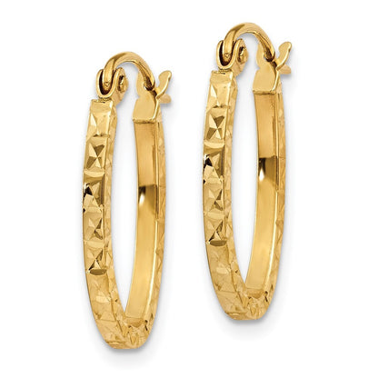 14k Yellow Gold Diamond Cut Oval Hollow Hoop Earrings Gift for Women