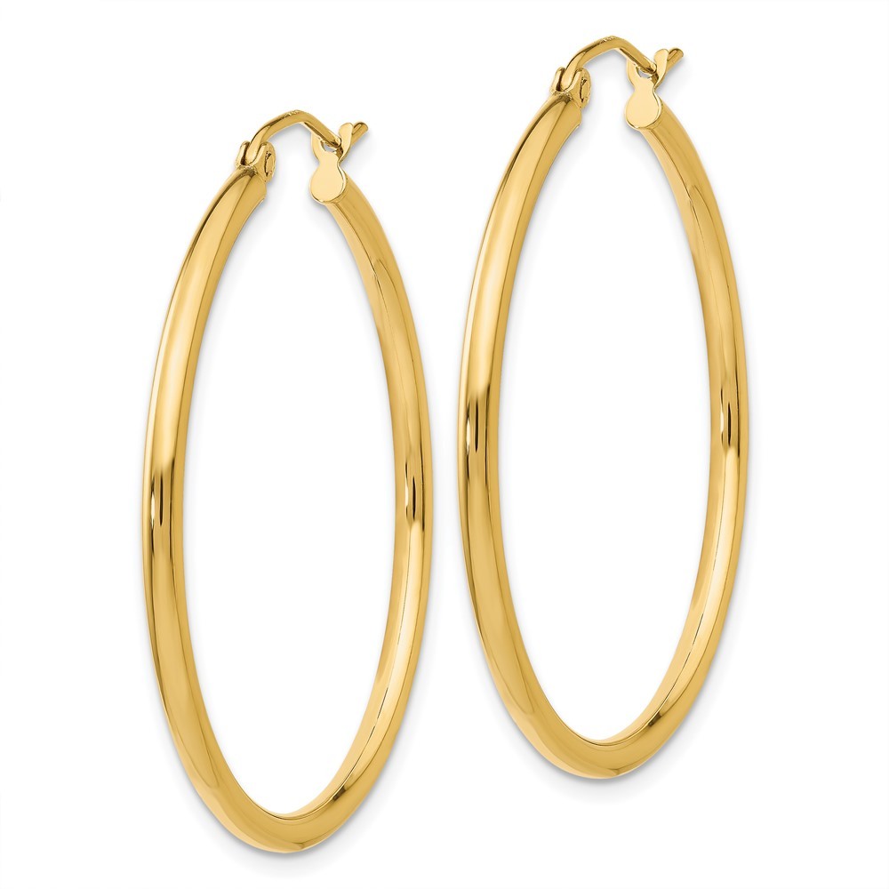 14k Yellow Gold Polished 2x35mm Lightweight Tube Hoop Earrings