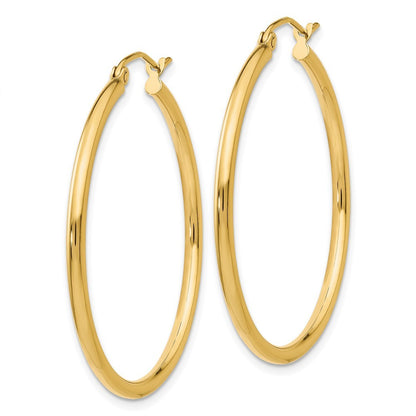 14k Yellow Gold Polished 2x35mm Lightweight Tube Hoop Earrings