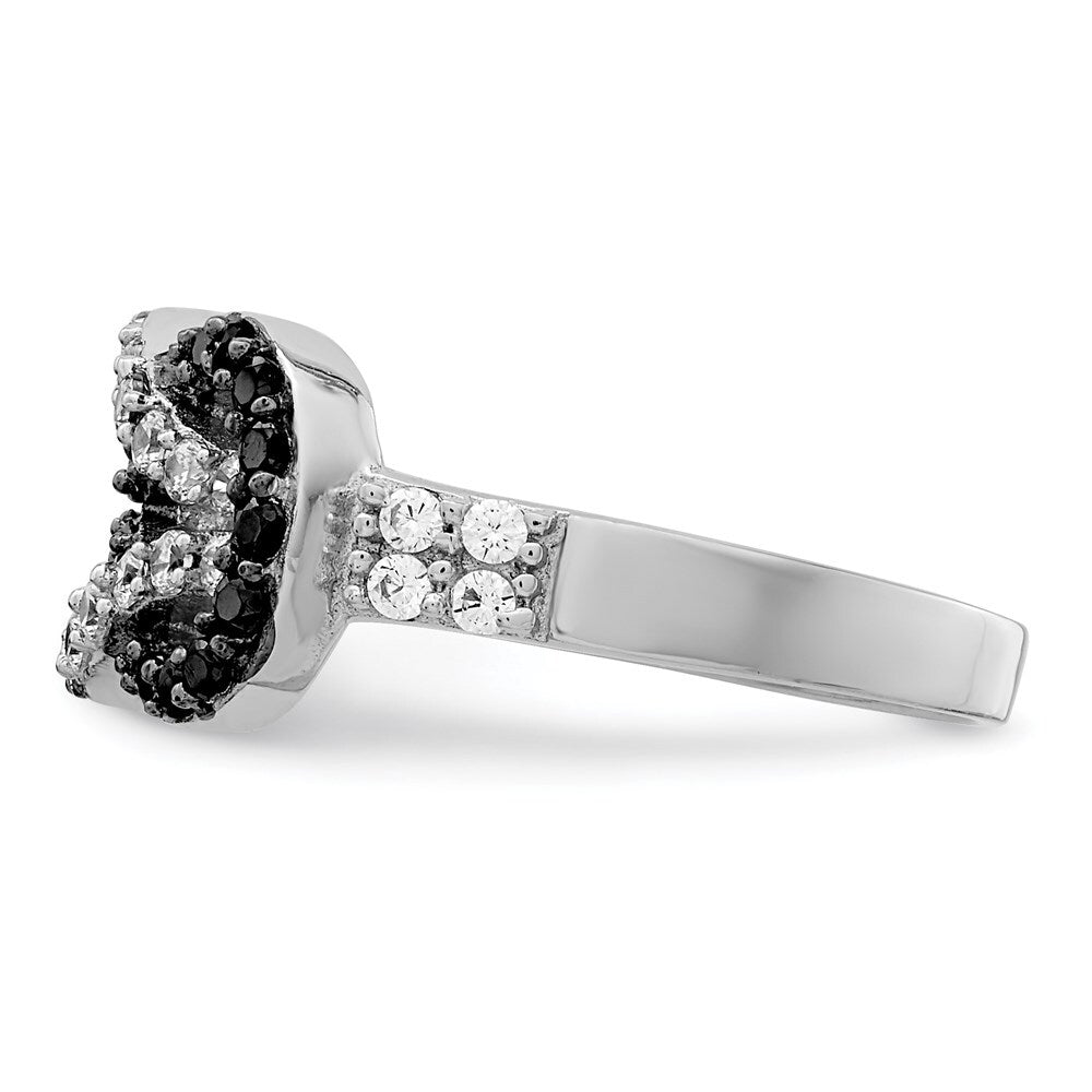 Sterling Silver Rhodium Black and Clear Cubic Zirconia Love Knot Ring Size 8