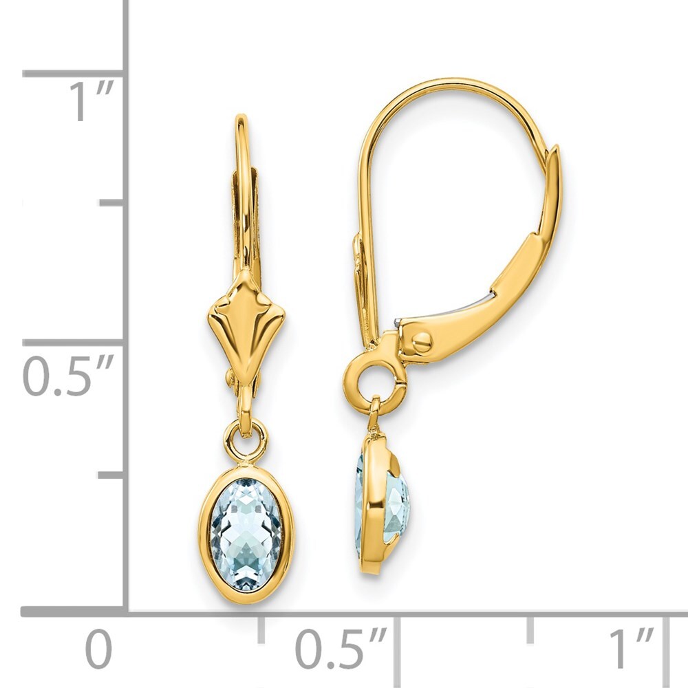 14k Yellow Gold 6x4mm Aquamarine/March Stud Earrings Gift for Women