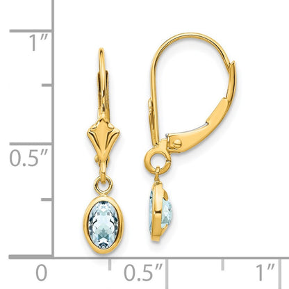 14k Yellow Gold 6x4mm Aquamarine/March Stud Earrings Gift for Women