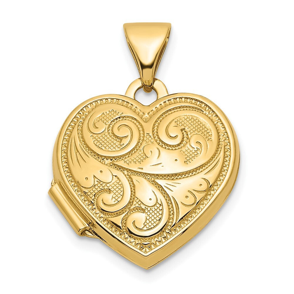14k Yellow Gold Reversible Swirl Design 15mm Heart Locket Pendant for Women