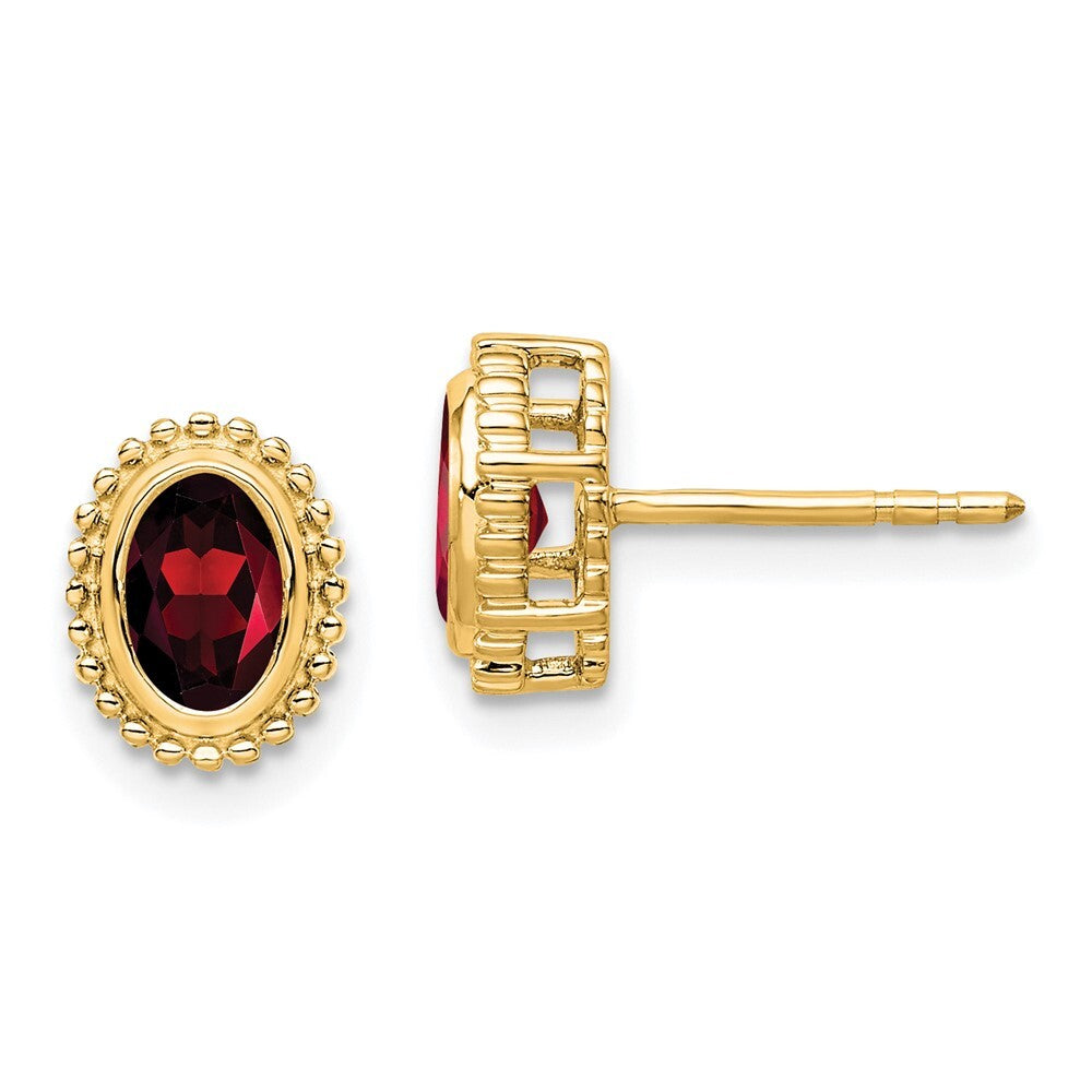 14k Yellow Gold Oval Garnet Stud Earrings Gift for Women