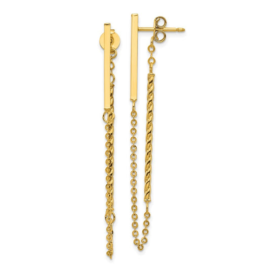 14k Yellow Gold Polished and Twisted Bar w/Chain Earrings