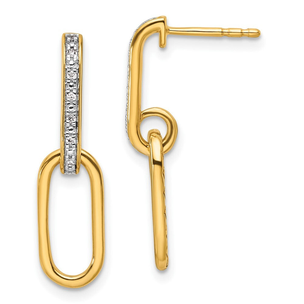14k Yellow Gold Polished Diamond Paper Clip Link Fashion Dangle Earrings