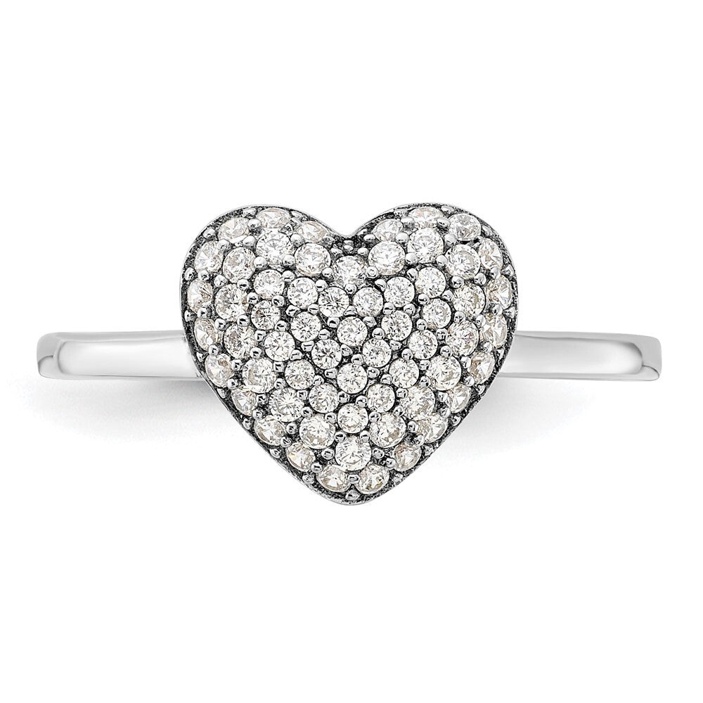 Sterling Silver Rhodium-plated Pave CZ Heart Ring Size 7