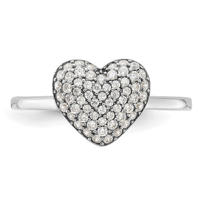 Sterling Silver Rhodium-plated Pave CZ Heart Ring Size 7