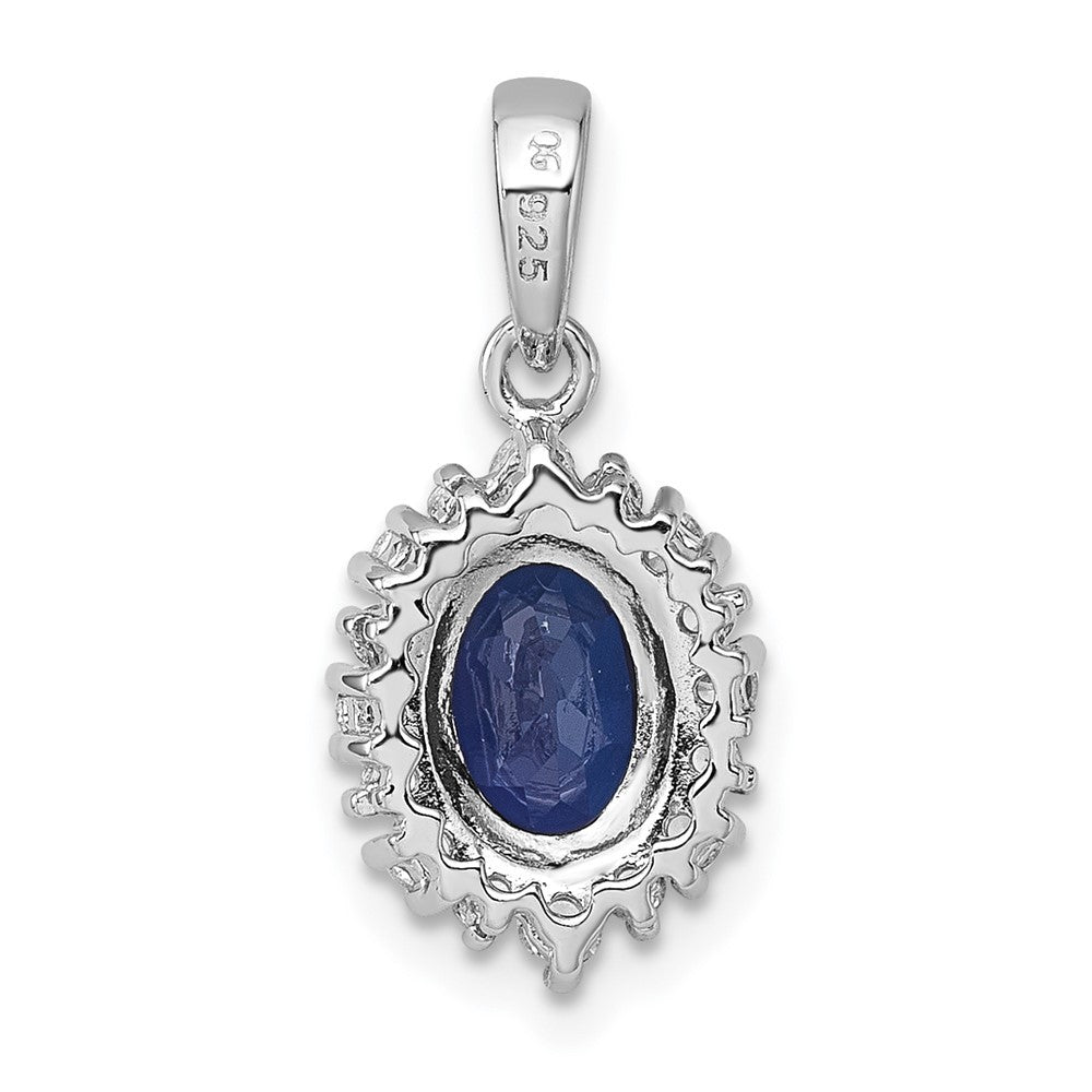 Sterling Silver Polished Lab Created Sapphire & Cubic Zirconia Oval Halo Pendant