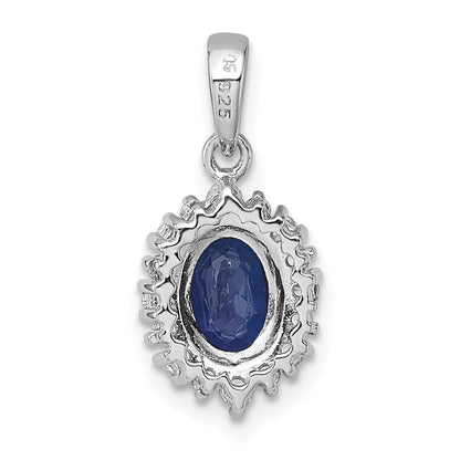 Sterling Silver Polished Lab Created Sapphire & Cubic Zirconia Oval Halo Pendant