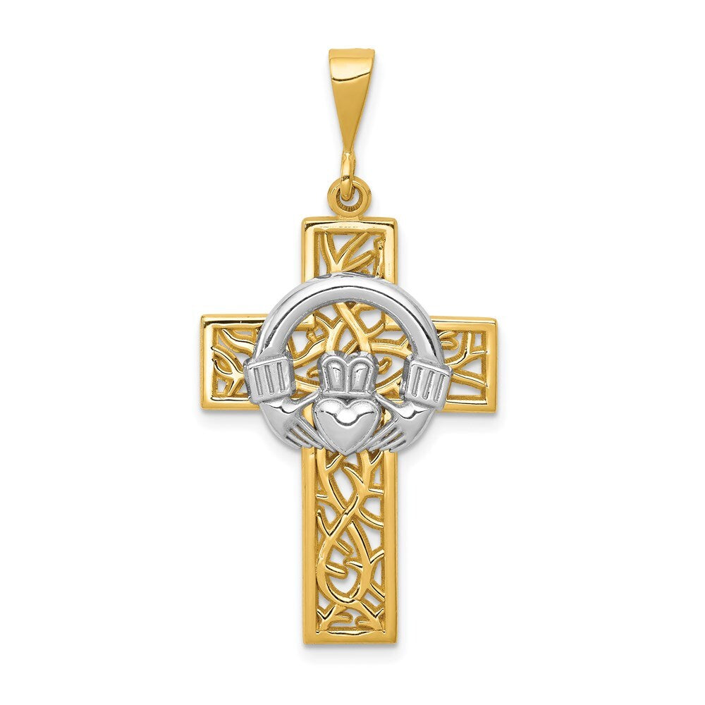 14k Two-tone Gold Claddagh Cross Pendant for Women