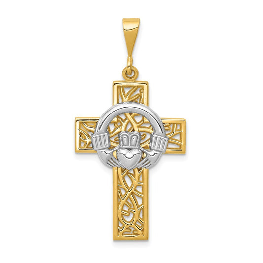 14k Two-tone Gold Claddagh Cross Pendant for Women