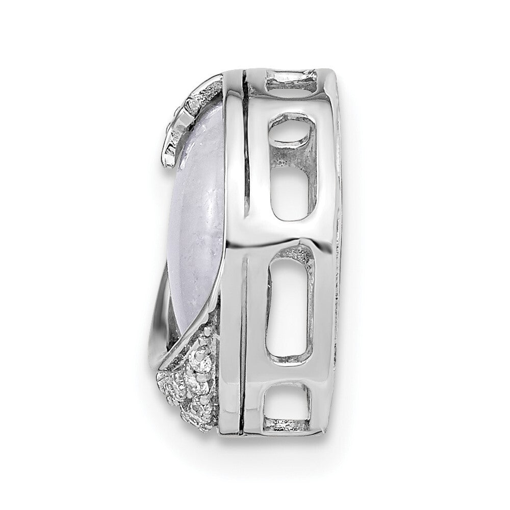 14k White Gold Diamond and Moonstone Moon & Star Chain Slide Pendant for Women