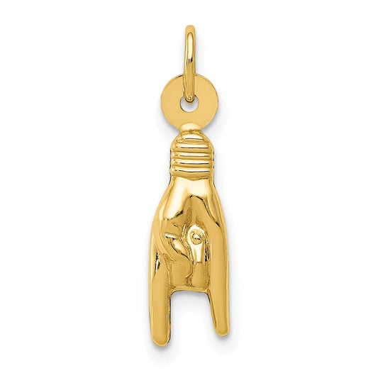 14k Yellow Gold 3D Rock On Sign Charm Pendant for Women