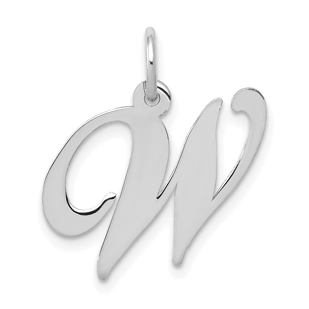 14k White Gold Medium Fancy Script Letter W Initial Charm Pendant for Women