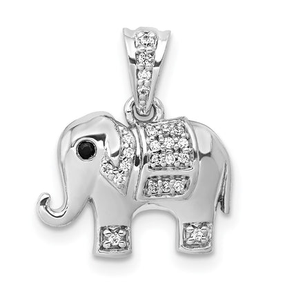 14k White Gold Black/White Diamond Elephant Pendant for Women
